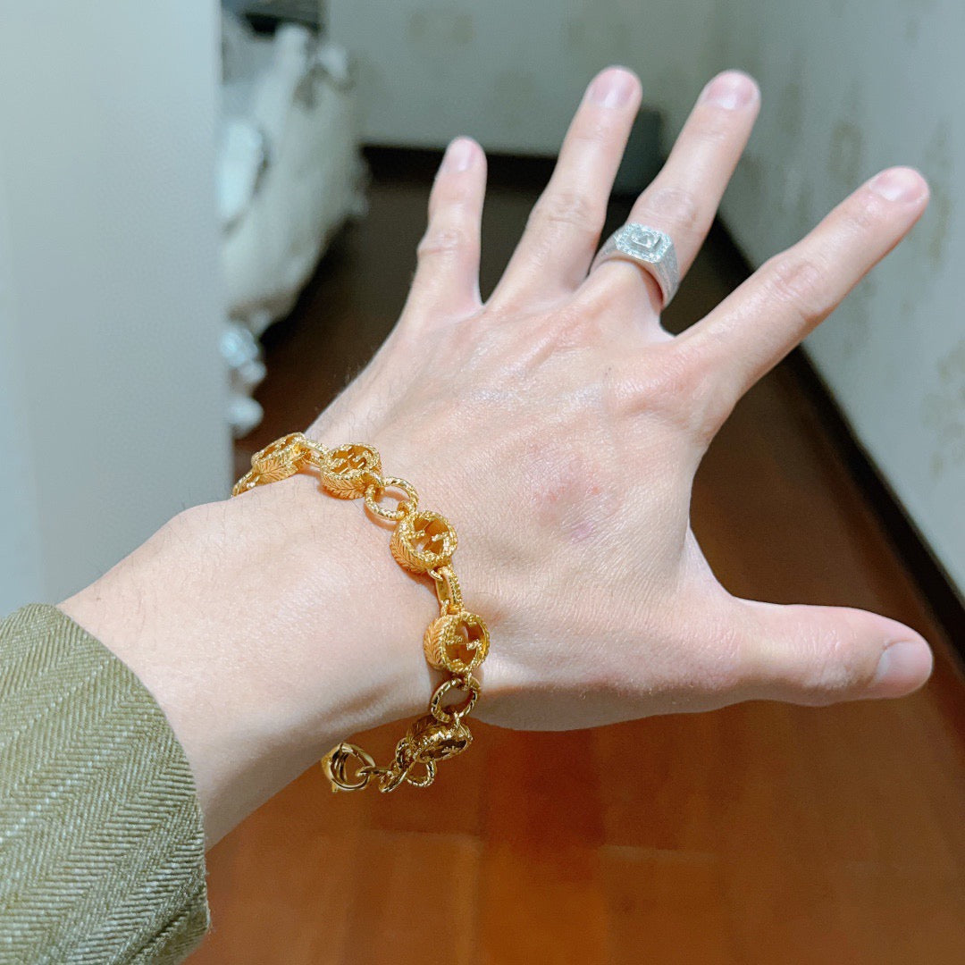 beige crystal floral Bracelet for men - alternate angle view 3