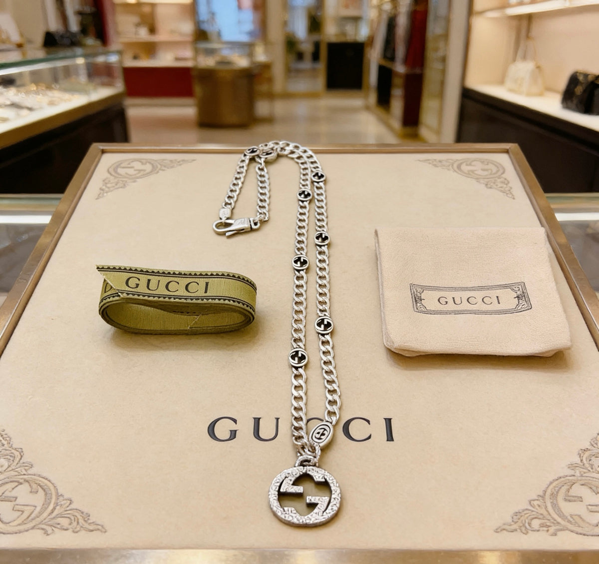 antique double g Necklace for women - product detail view