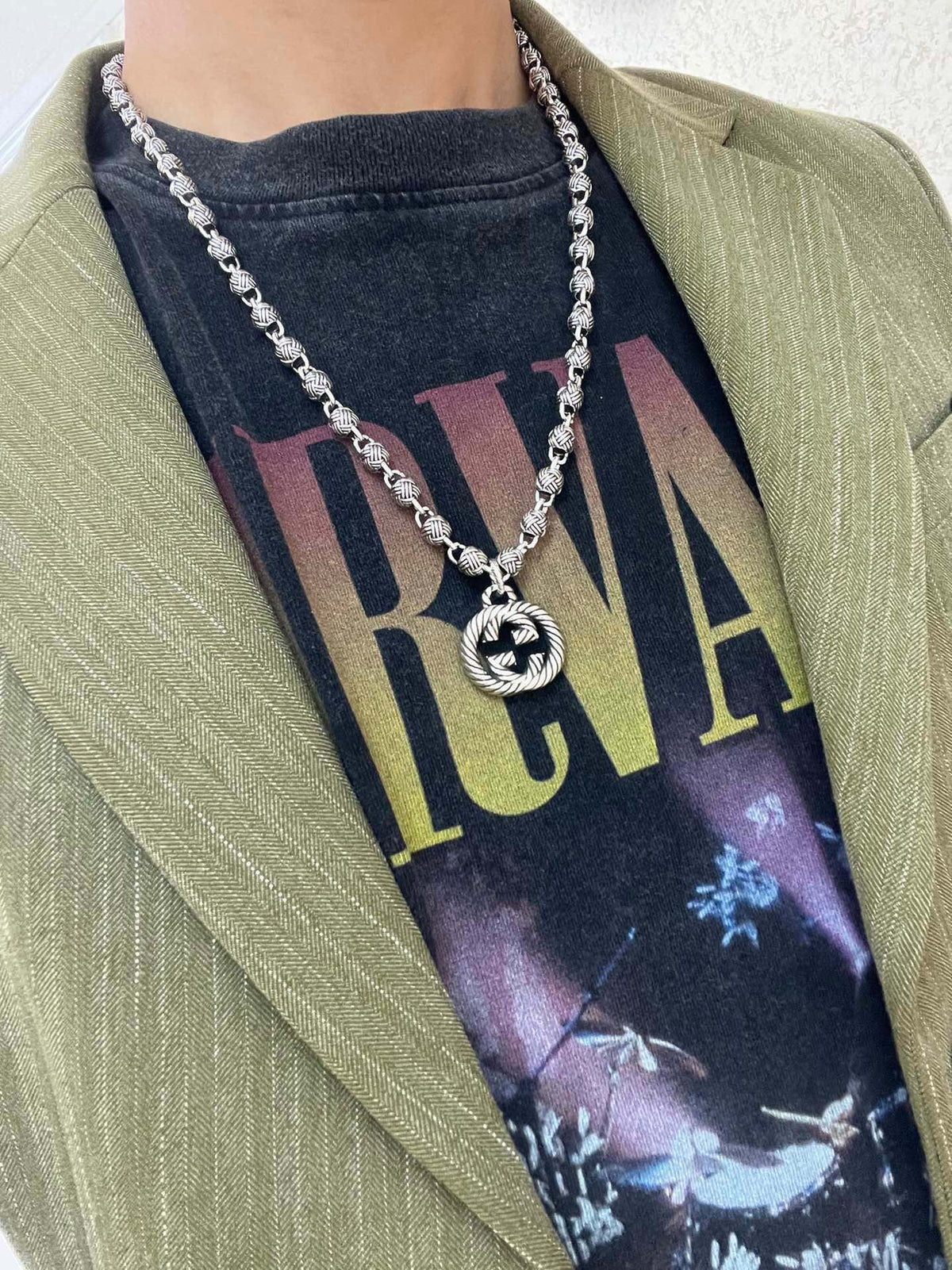 antique double g Necklace for women - alternate angle view 3