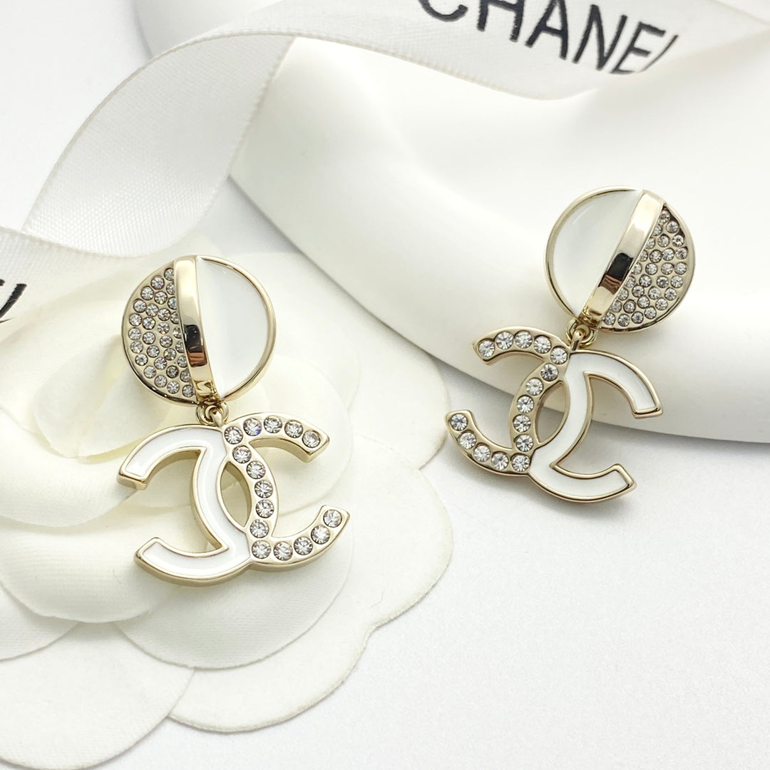 white crystal stylish Stud Earrings for women - alternate angle view 3