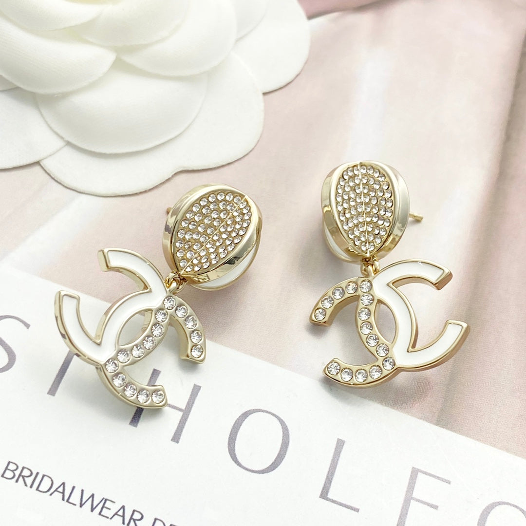 white crystal stylish Stud Earrings for women - alternate angle view 2