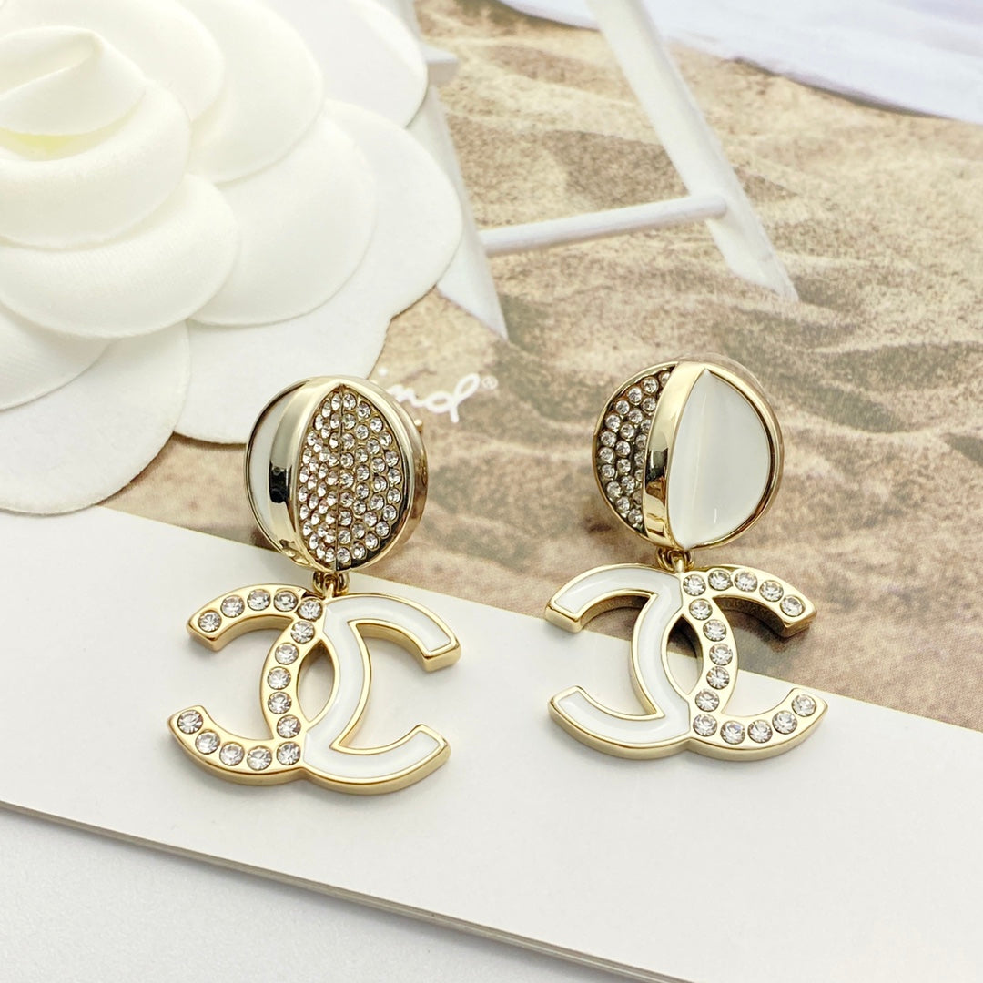 white crystal stylish Stud Earrings for women - alternate angle view 4