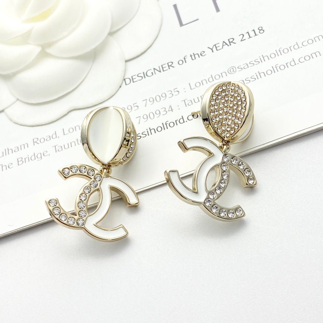 white crystal stylish Stud Earrings for women - alternate angle view 5