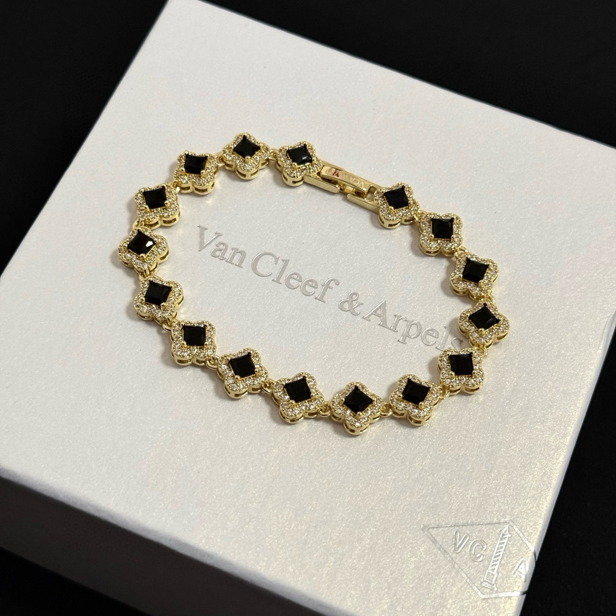 gold crystal clover Bracelet for women - alternate angle view 2