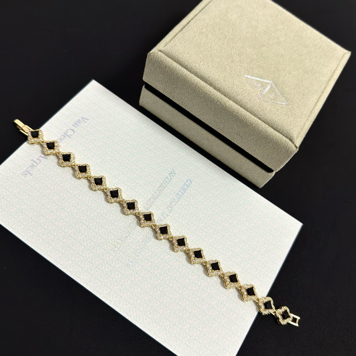 gold crystal clover Bracelet for women - alternate angle view 4