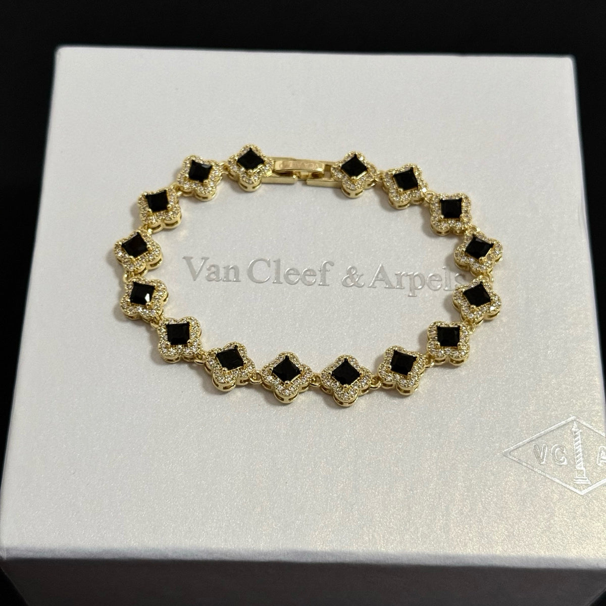 gold crystal clover Bracelet for women - product detail view