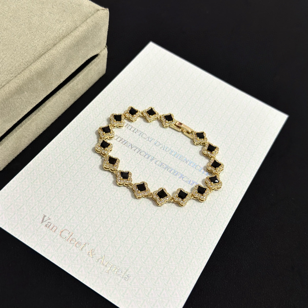 gold crystal clover Bracelet for women - alternate angle view 3