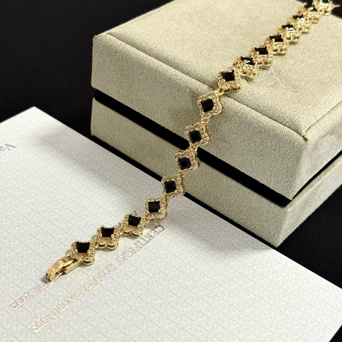 gold crystal clover Bracelet for women - alternate angle view 5