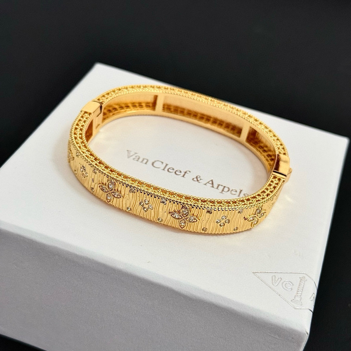 gold crystal clover Bangle for women - alternate angle view 5