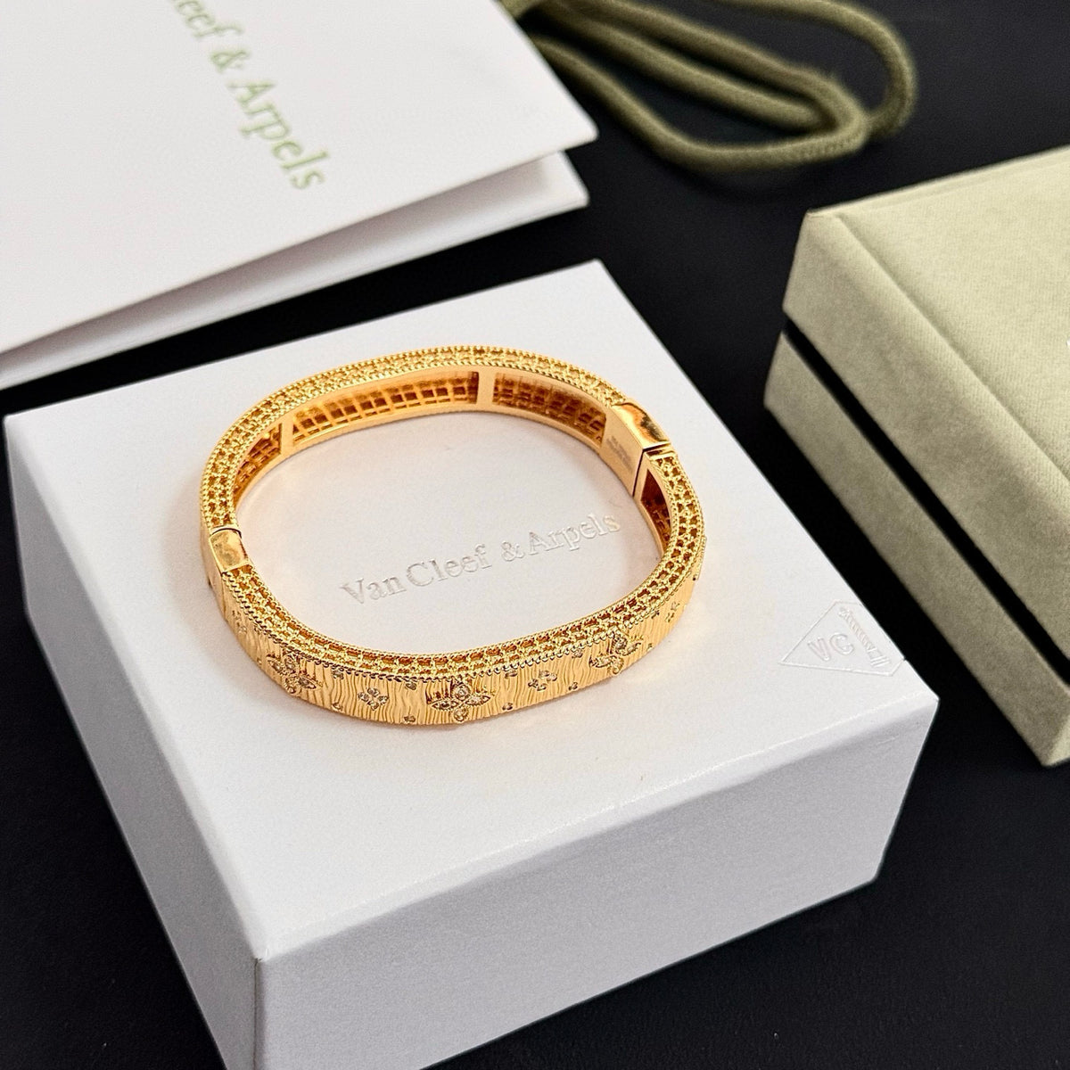 gold crystal clover Bangle for women - alternate angle view 2