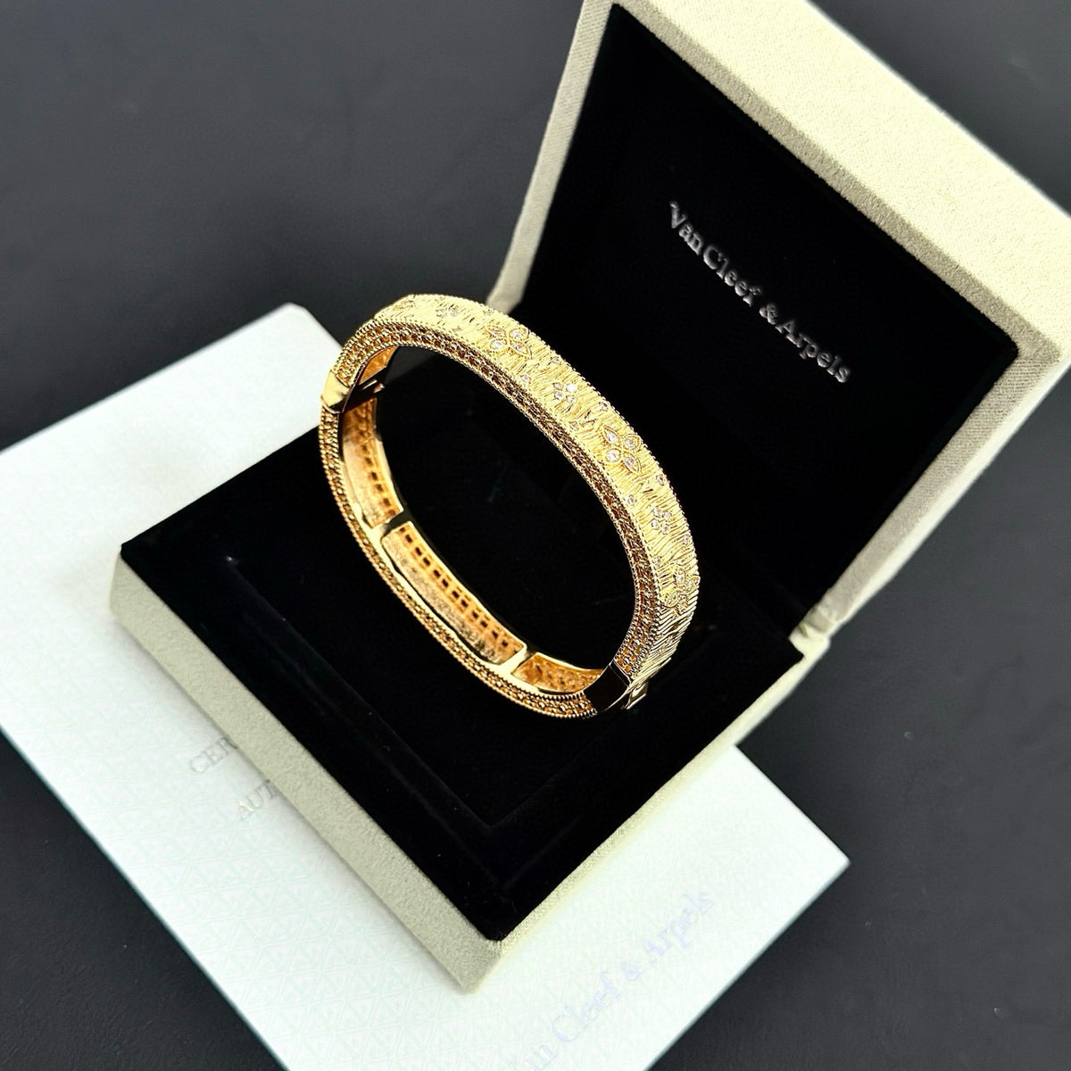 gold crystal clover Bangle for women - alternate angle view 3