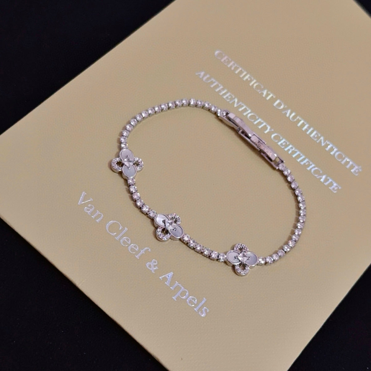 gold crystal clover Bracelet for women - alternate angle view 6