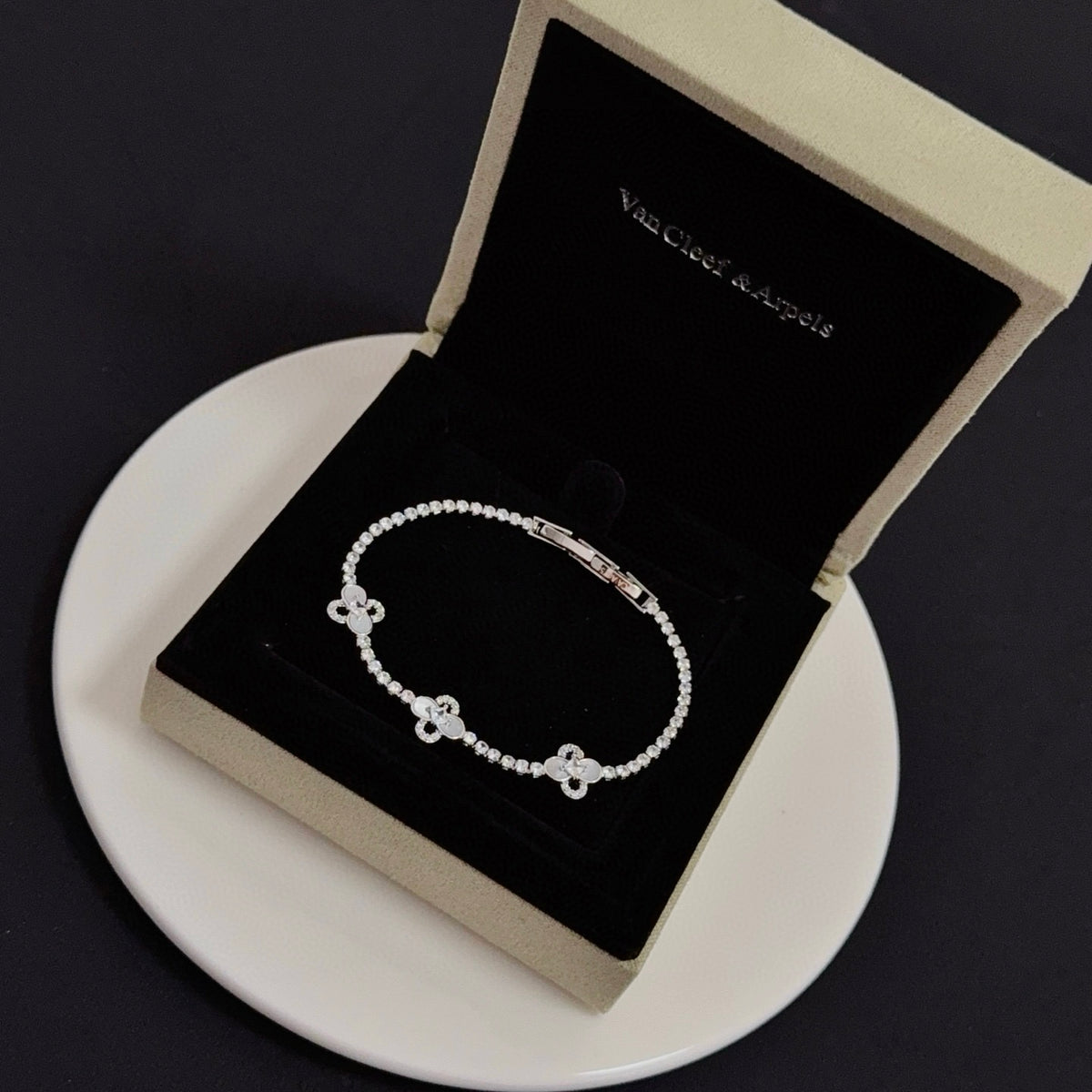 gold crystal clover Bracelet for women - alternate angle view 3