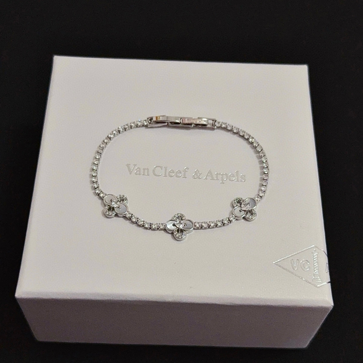 gold crystal clover Bracelet for women - product detail view