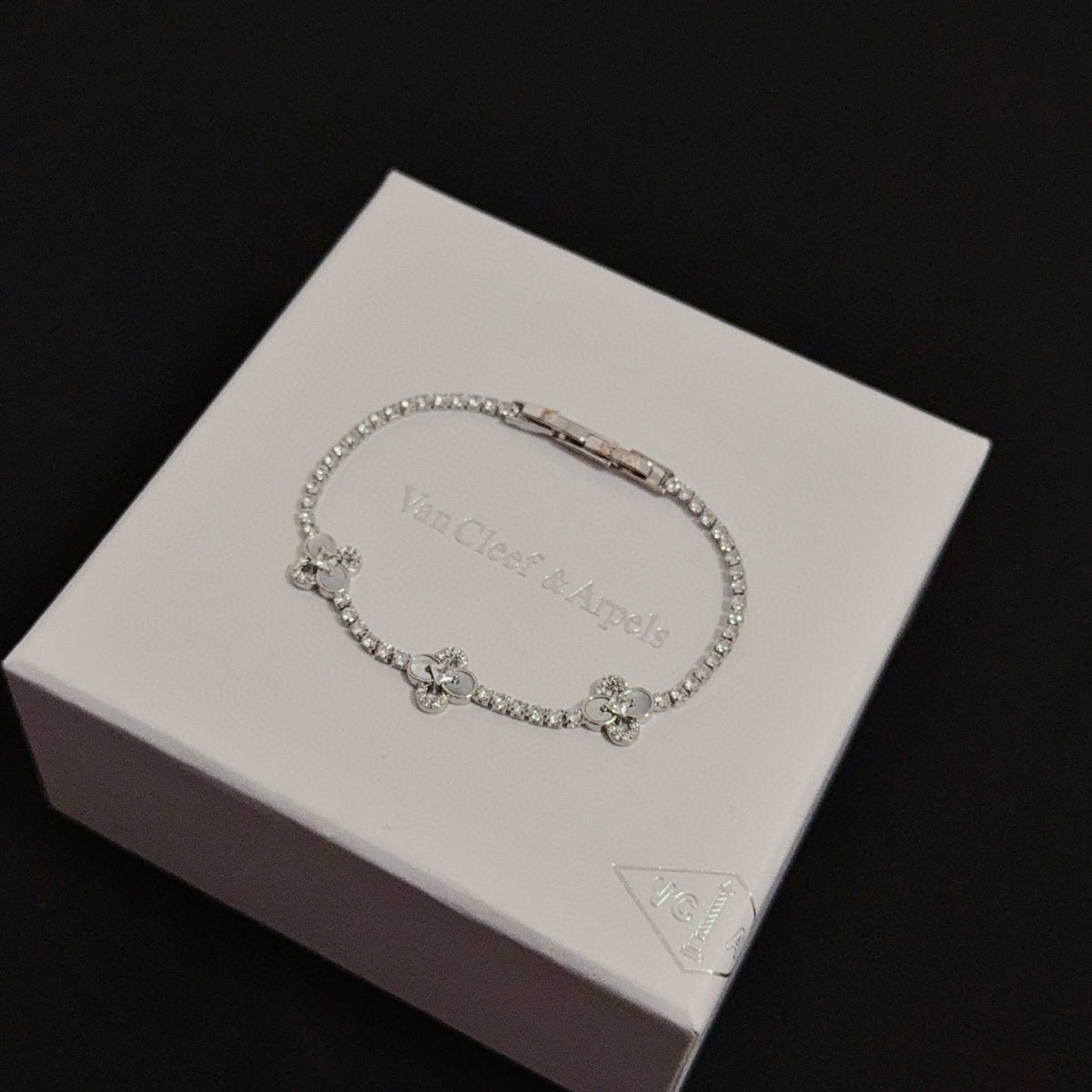 gold crystal clover Bracelet for women - alternate angle view 2
