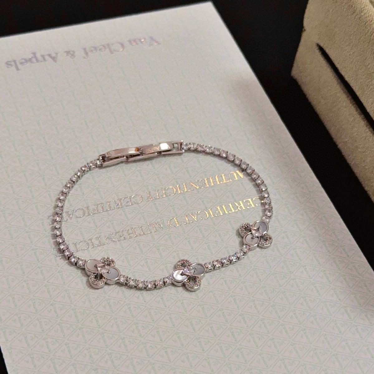 gold crystal clover Bracelet for women - alternate angle view 5