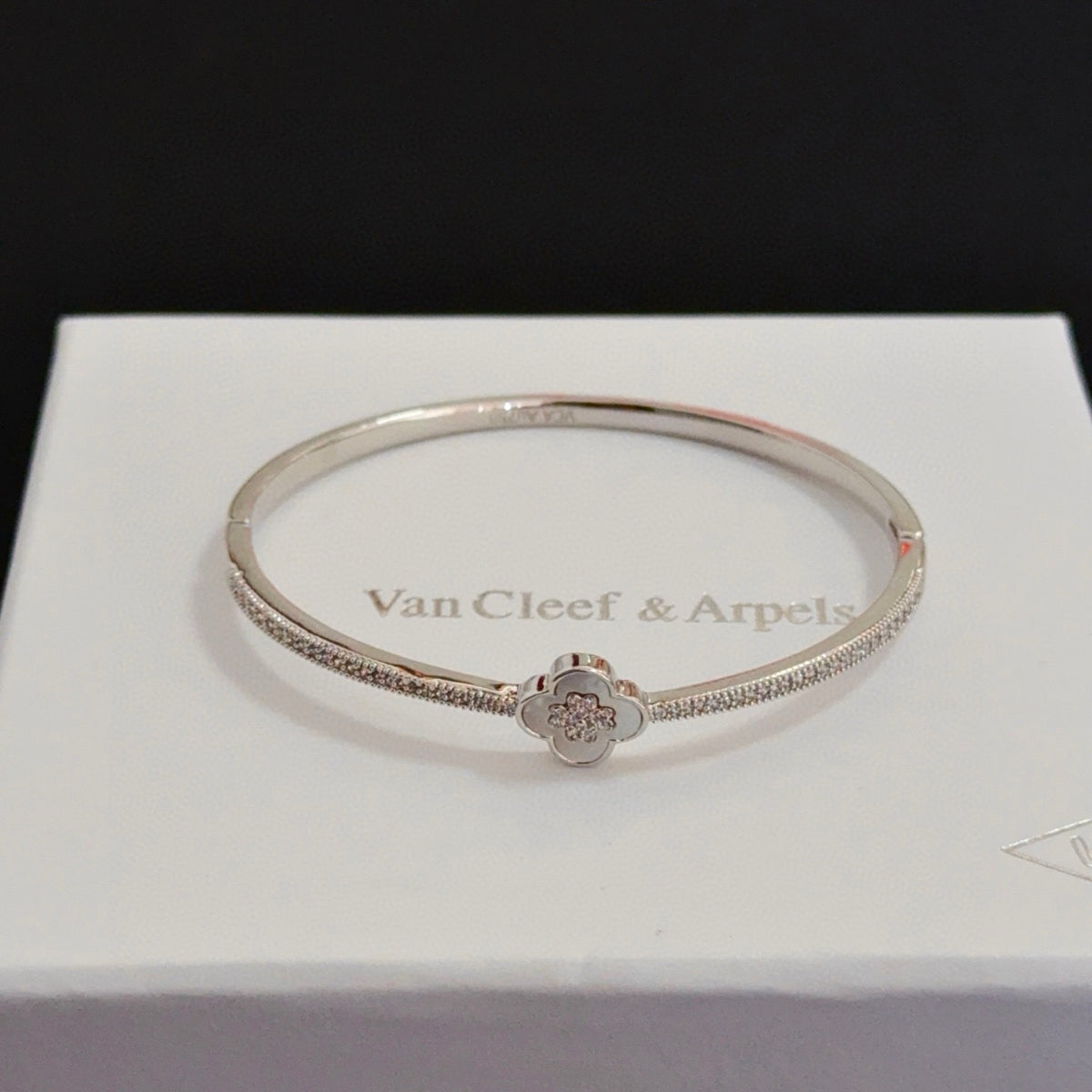 gold crystal clover Bangle for women - product detail view
