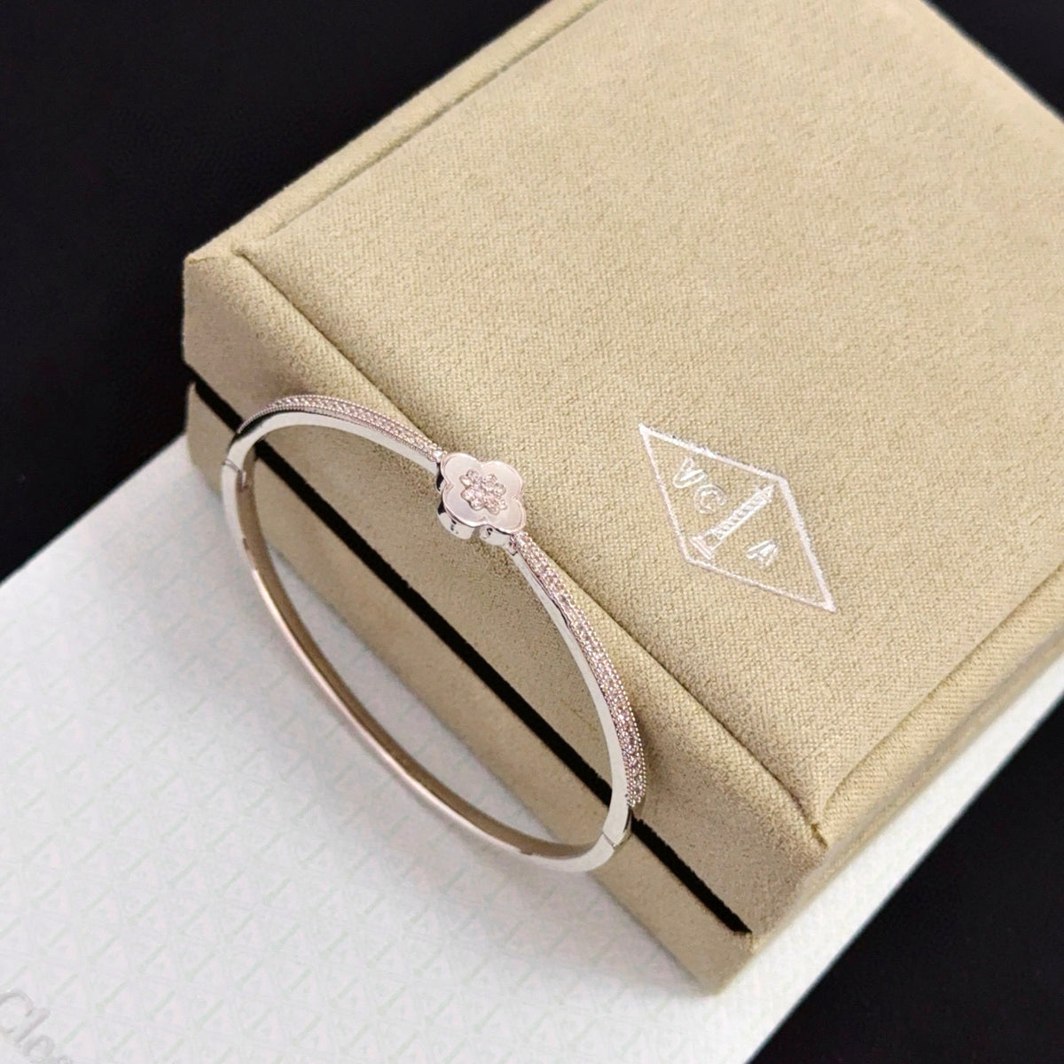 gold crystal clover Bangle for women - alternate angle view 5