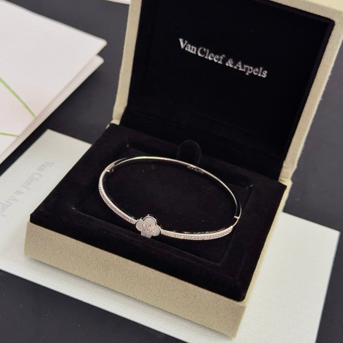 gold crystal clover Bangle for women - alternate angle view 6