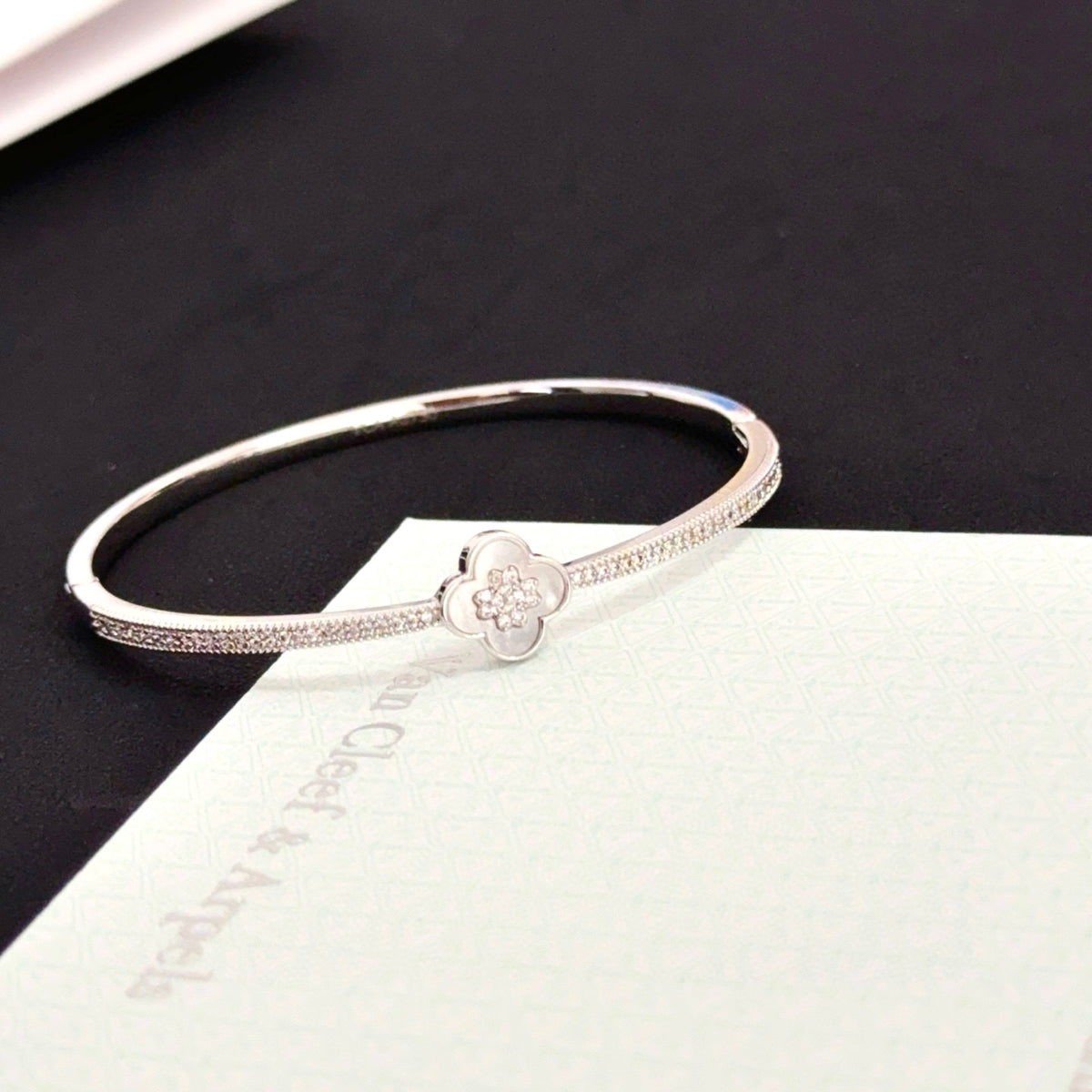 gold crystal clover Bangle for women - alternate angle view 7