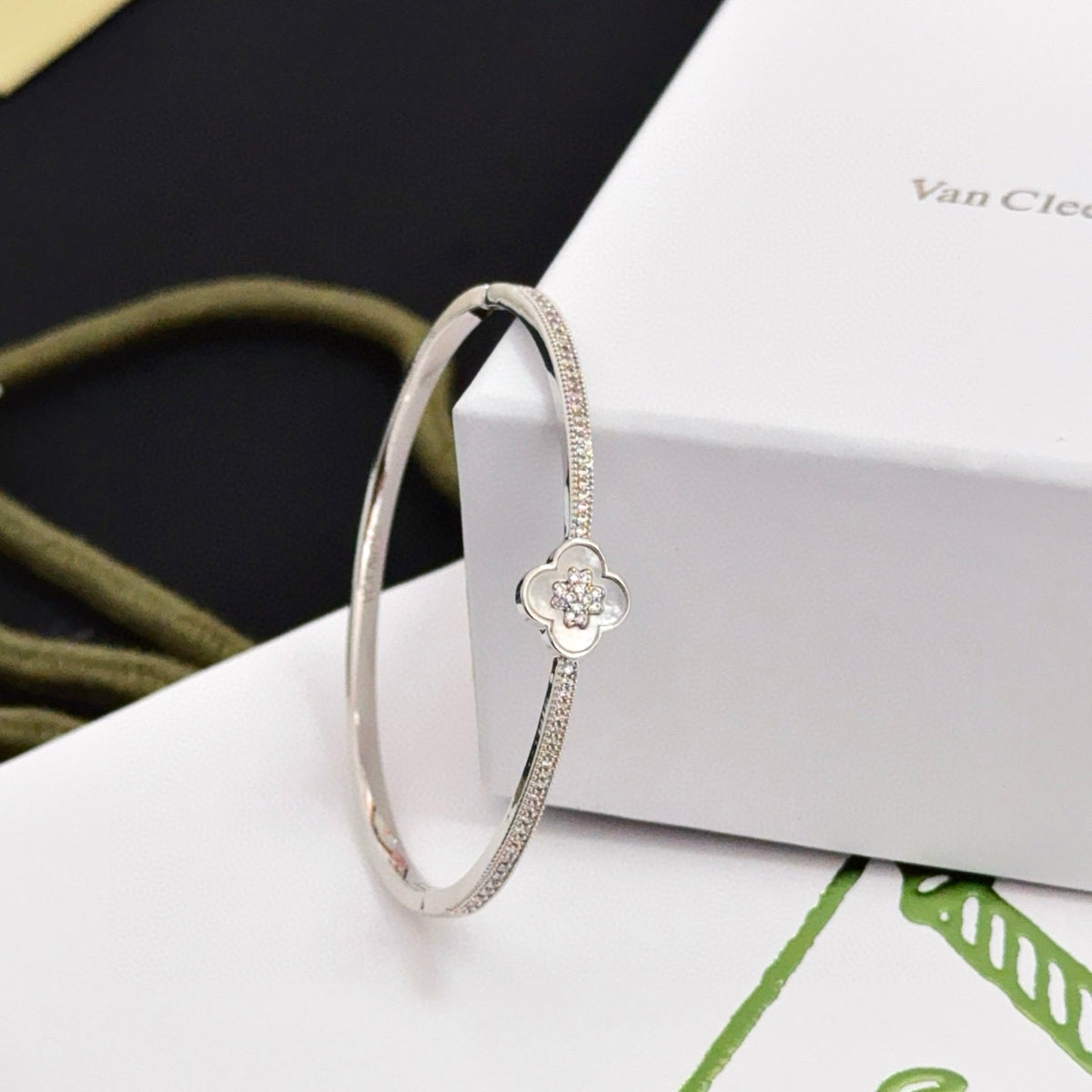 gold crystal clover Bangle for women - alternate angle view 3