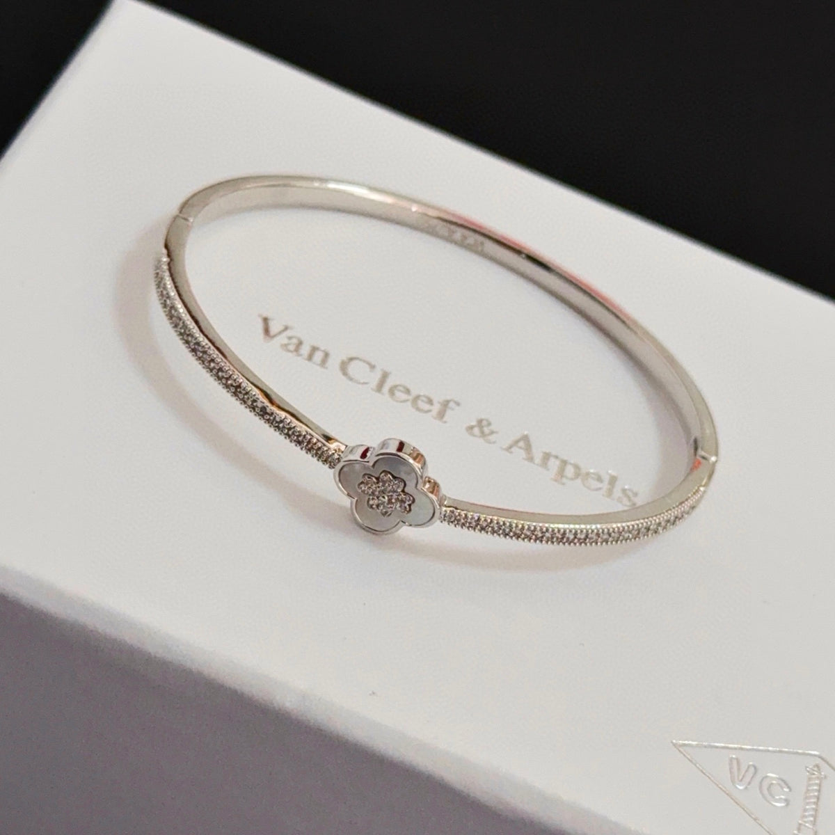 gold crystal clover Bangle for women - alternate angle view 2