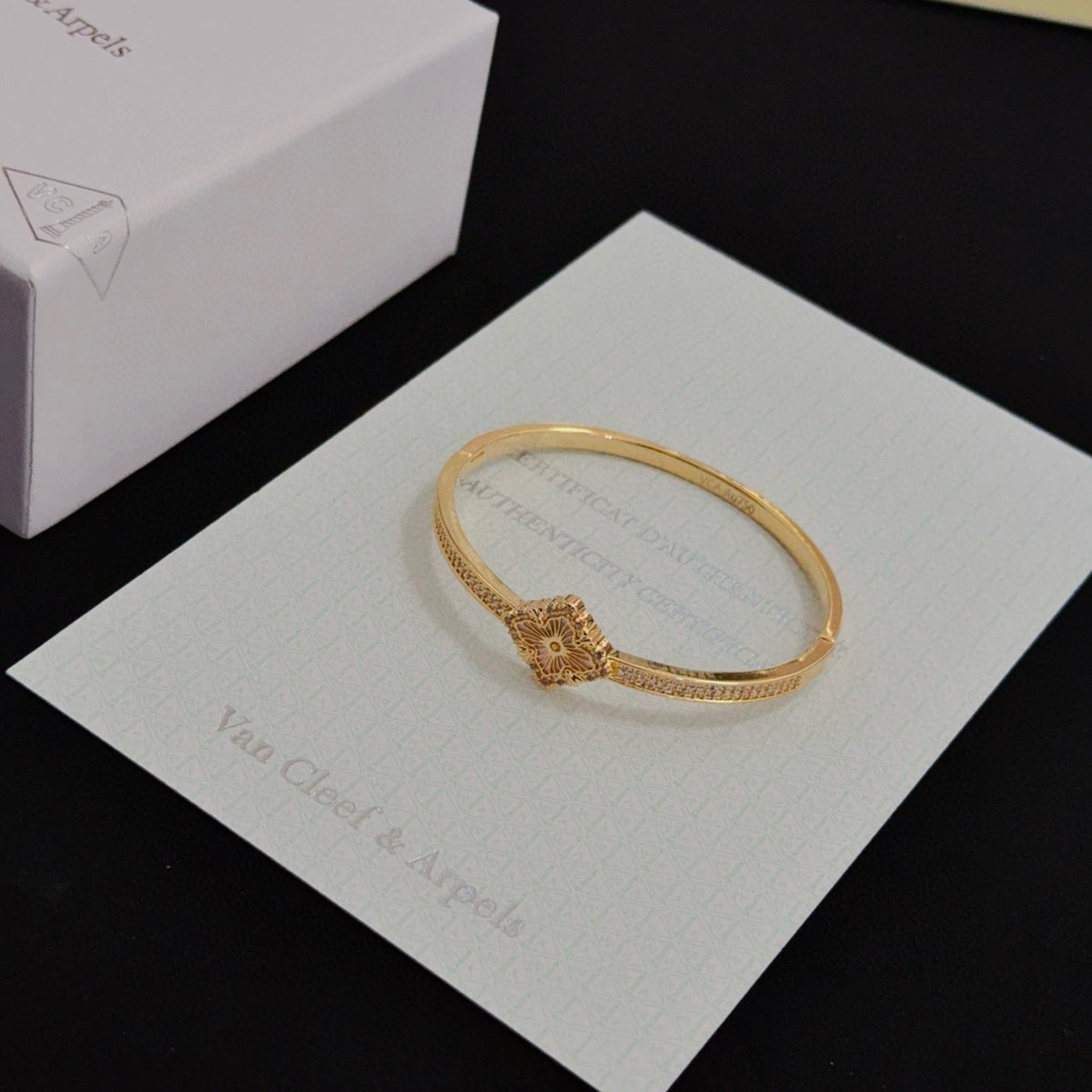 gold crystal clover Bangle for women - alternate angle view 5