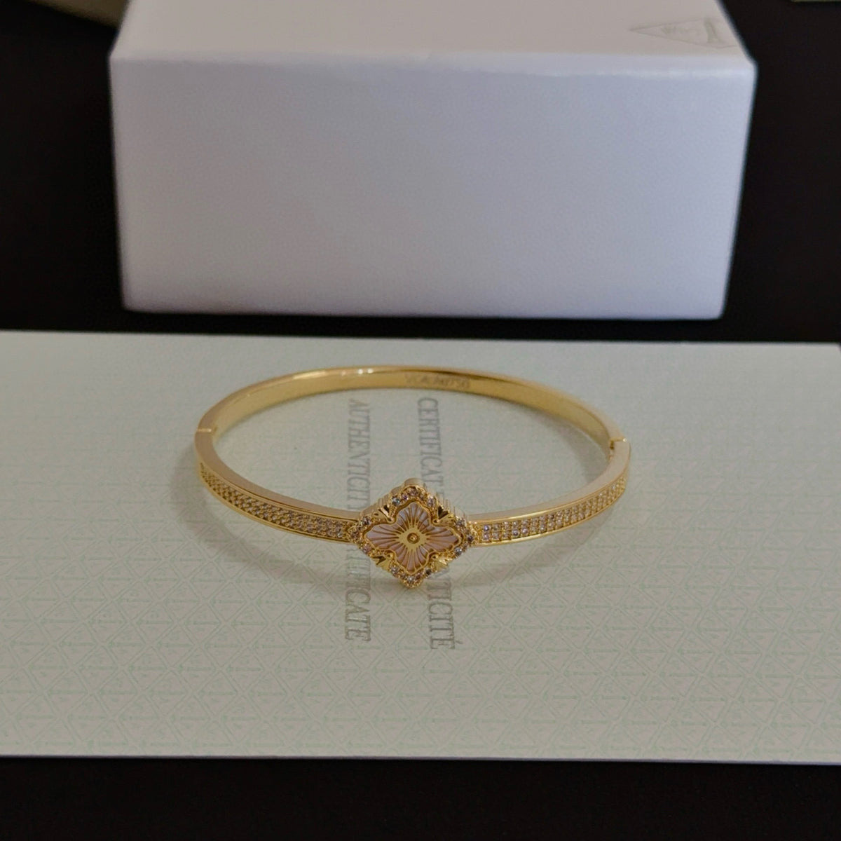 gold crystal clover Bangle for women - alternate angle view 6