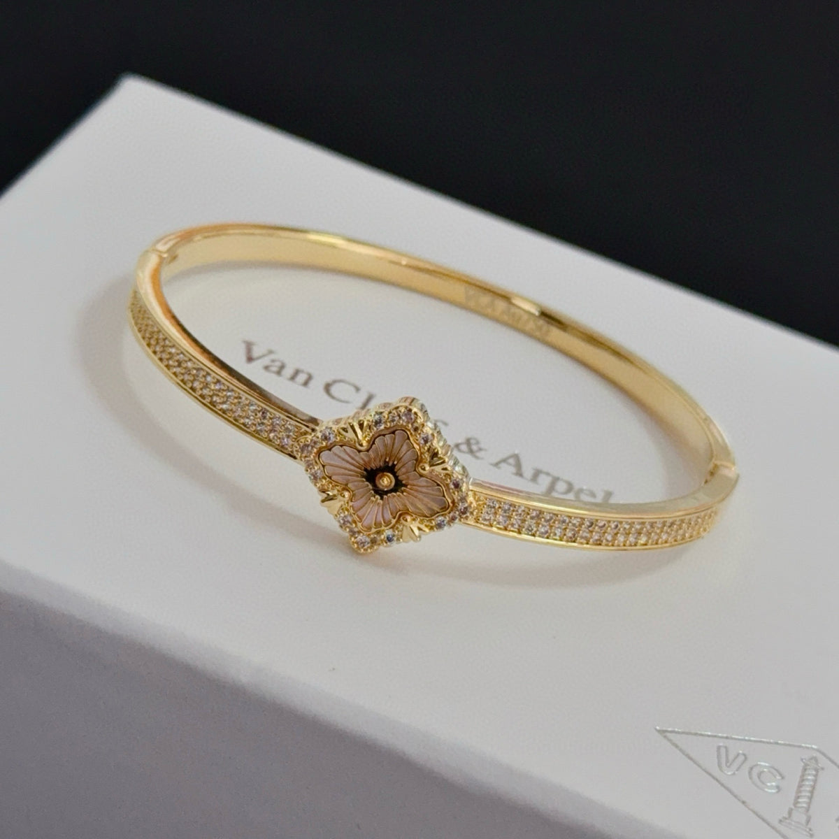 gold crystal clover Bangle for women - alternate angle view 2