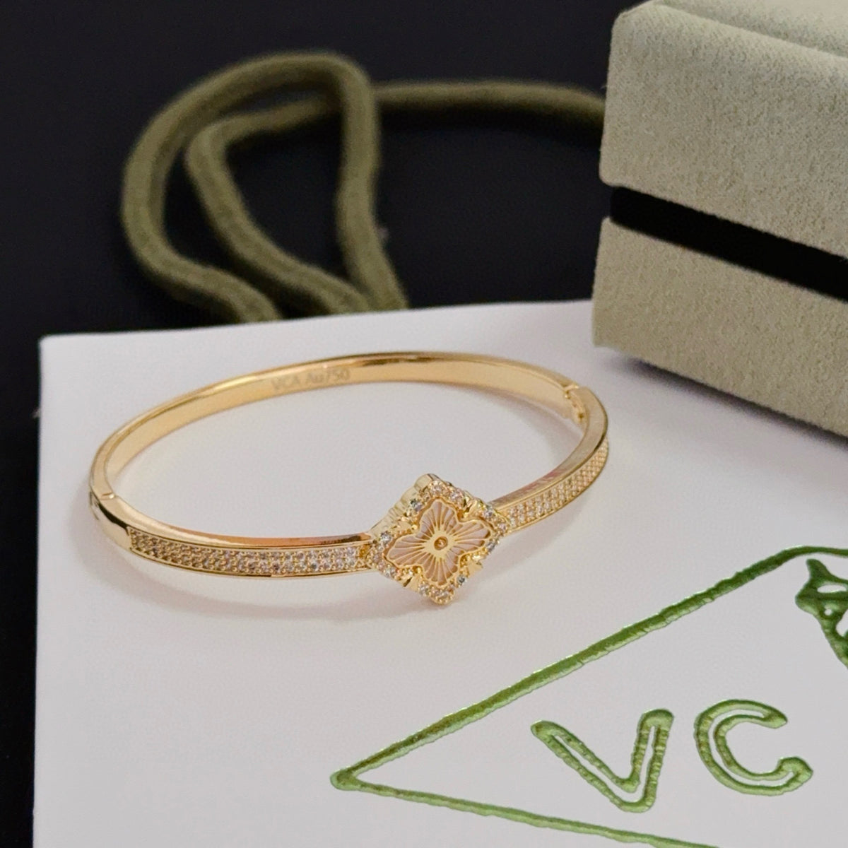 gold crystal clover Bangle for women - alternate angle view 3