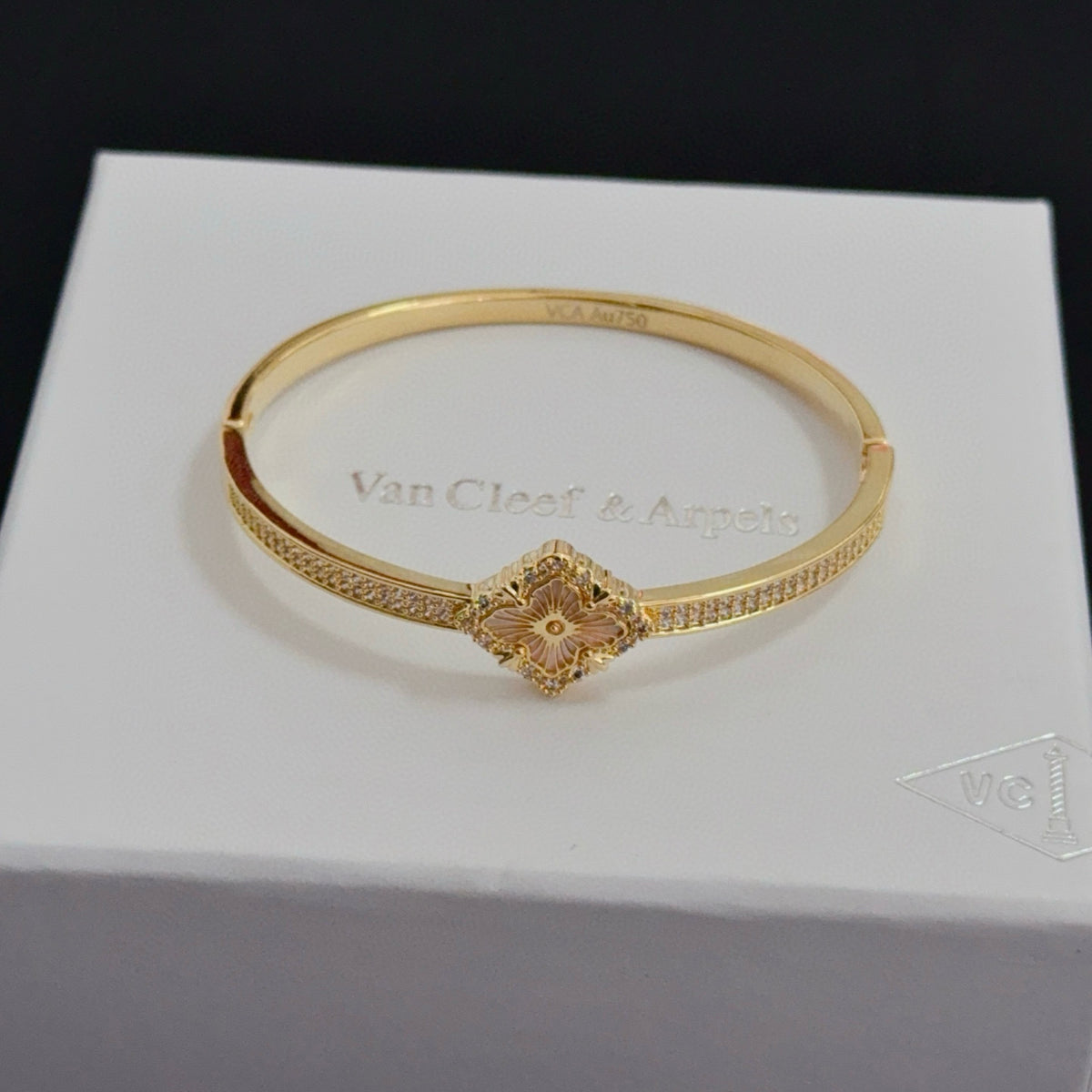 gold crystal clover Bangle for women - product detail view