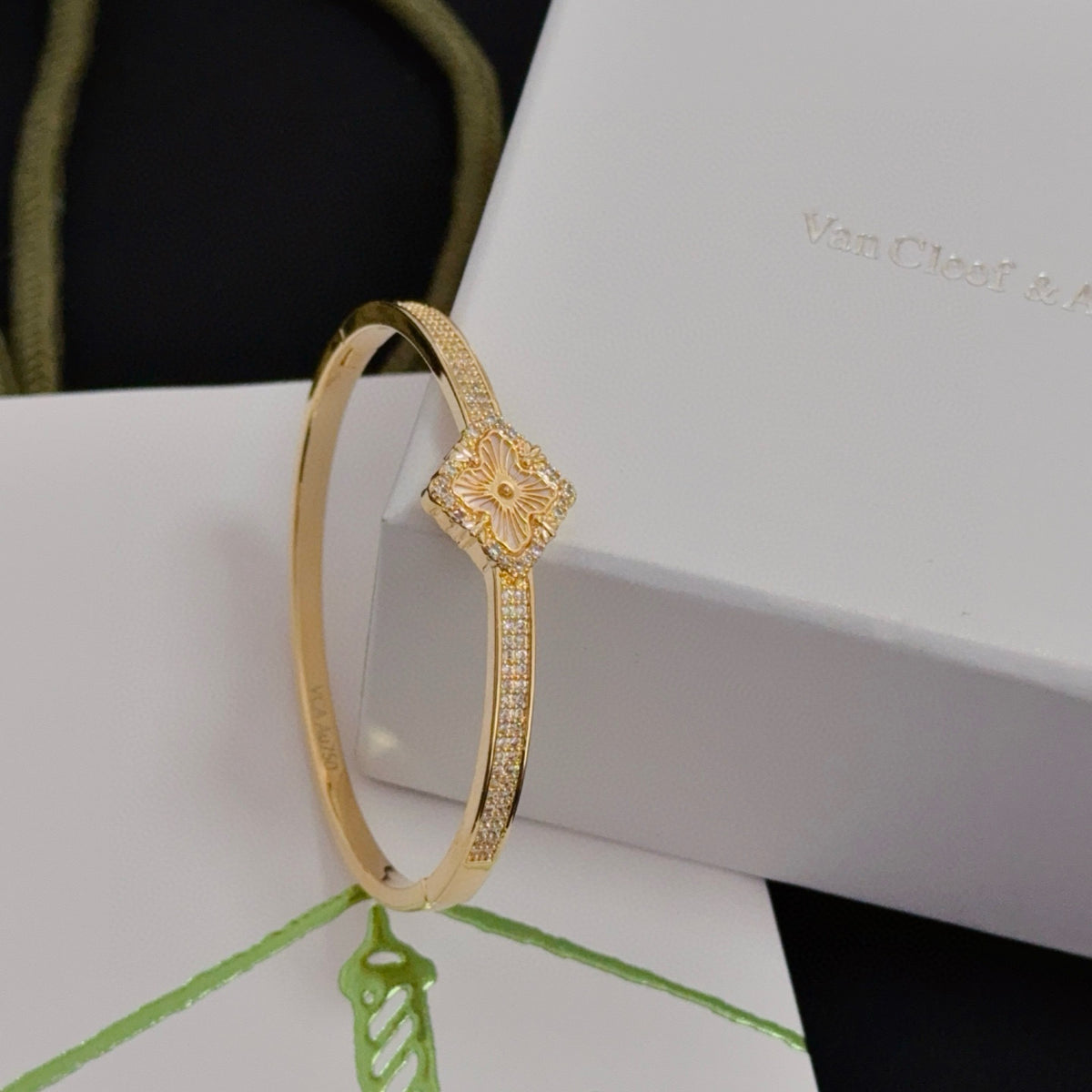 gold crystal clover Bangle for women - alternate angle view 4