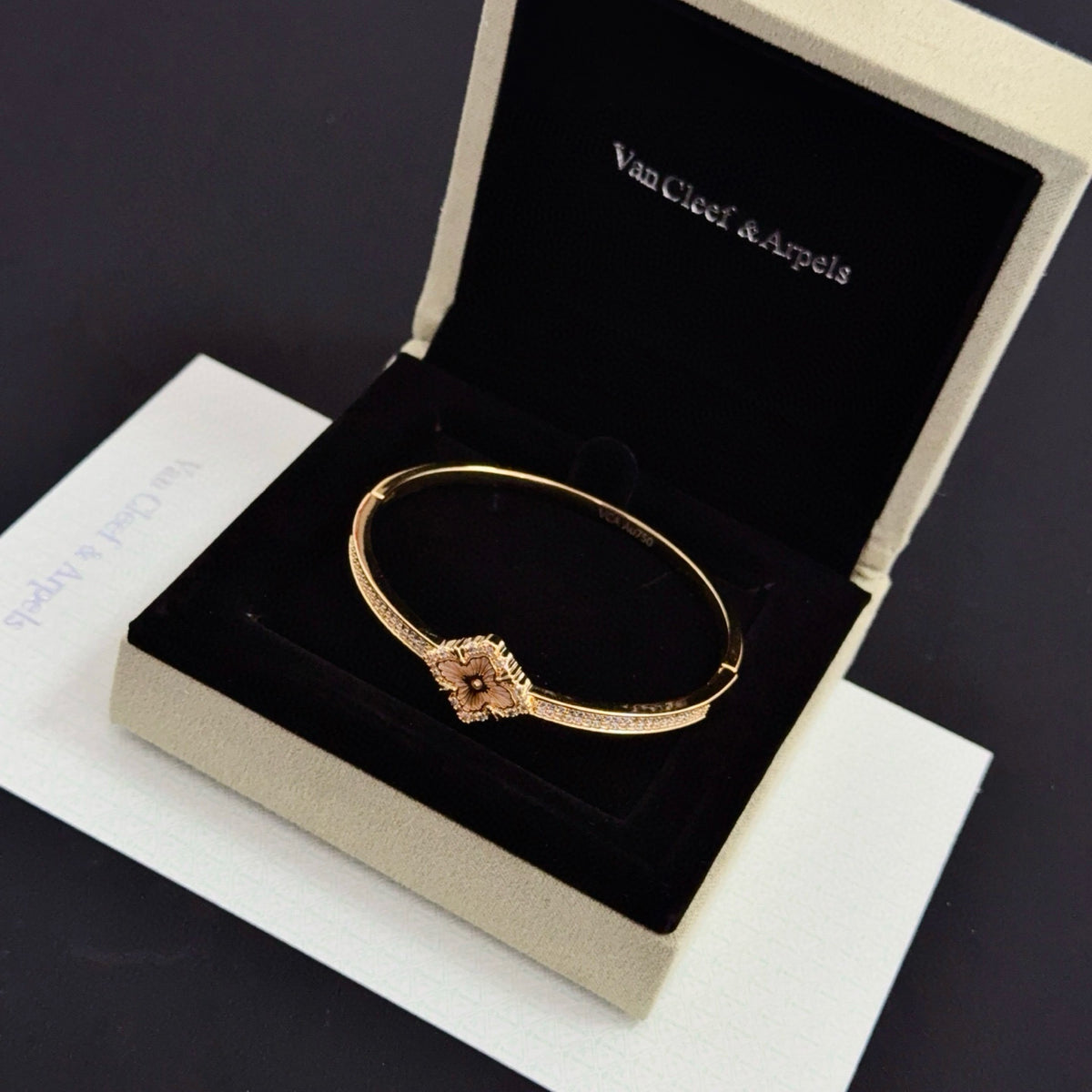 gold crystal clover Bangle for women - alternate angle view 7