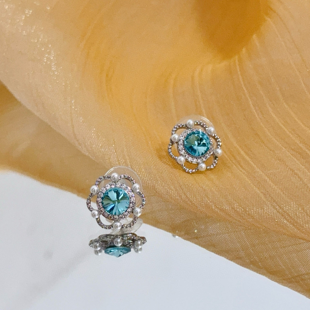 gold crystal inlaid Stud Earrings for women - alternate angle view 4