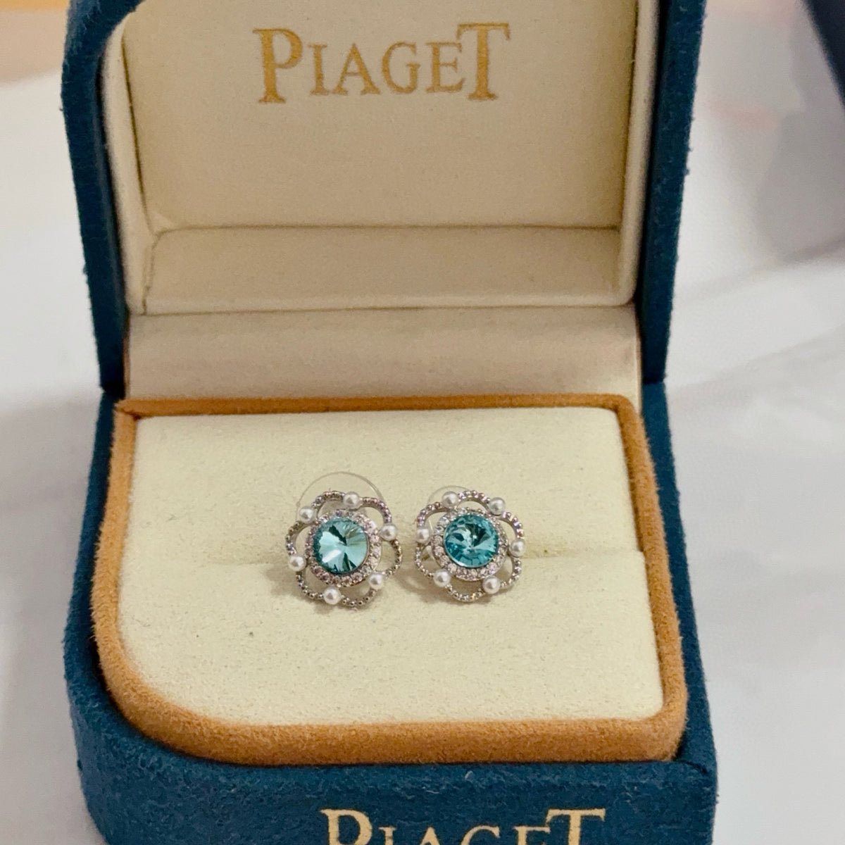 gold crystal inlaid Stud Earrings for women - alternate angle view 2