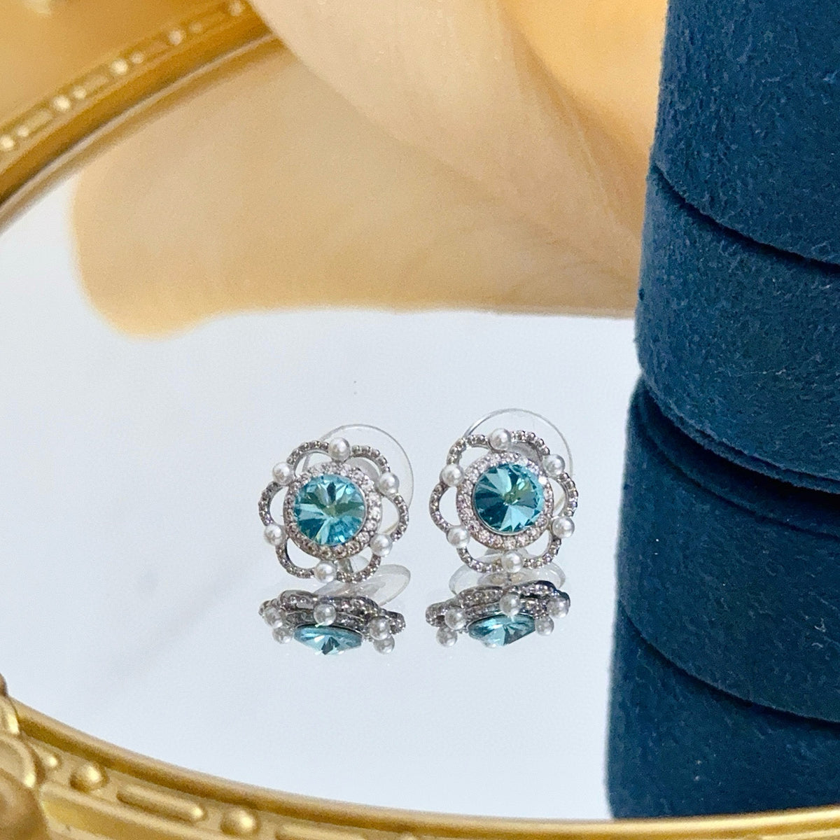 gold crystal inlaid Stud Earrings for women - alternate angle view 5