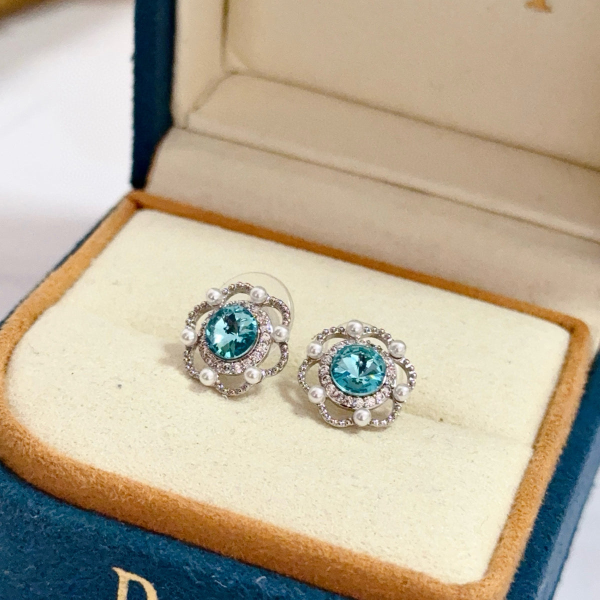 gold crystal inlaid Stud Earrings for women - alternate angle view 3