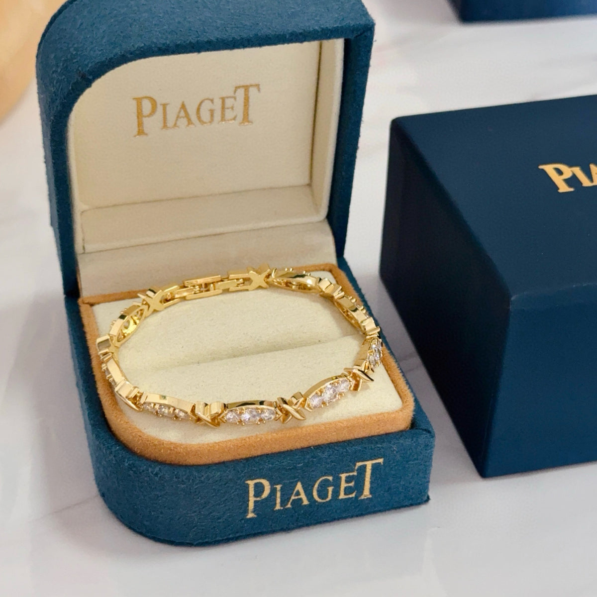gold crystal inlaid Bracelet for women - product detail view