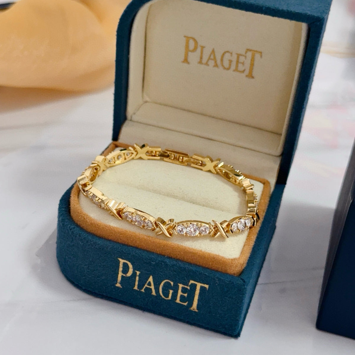 gold crystal inlaid Bracelet for women - alternate angle view 2