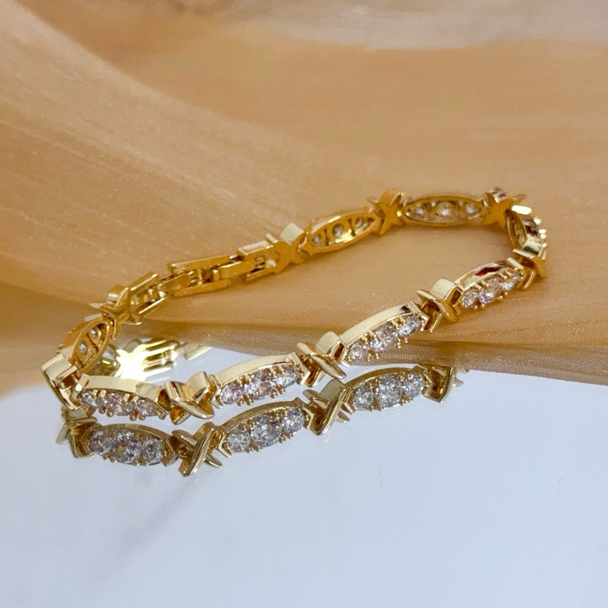 gold crystal inlaid Bracelet for women - alternate angle view 3