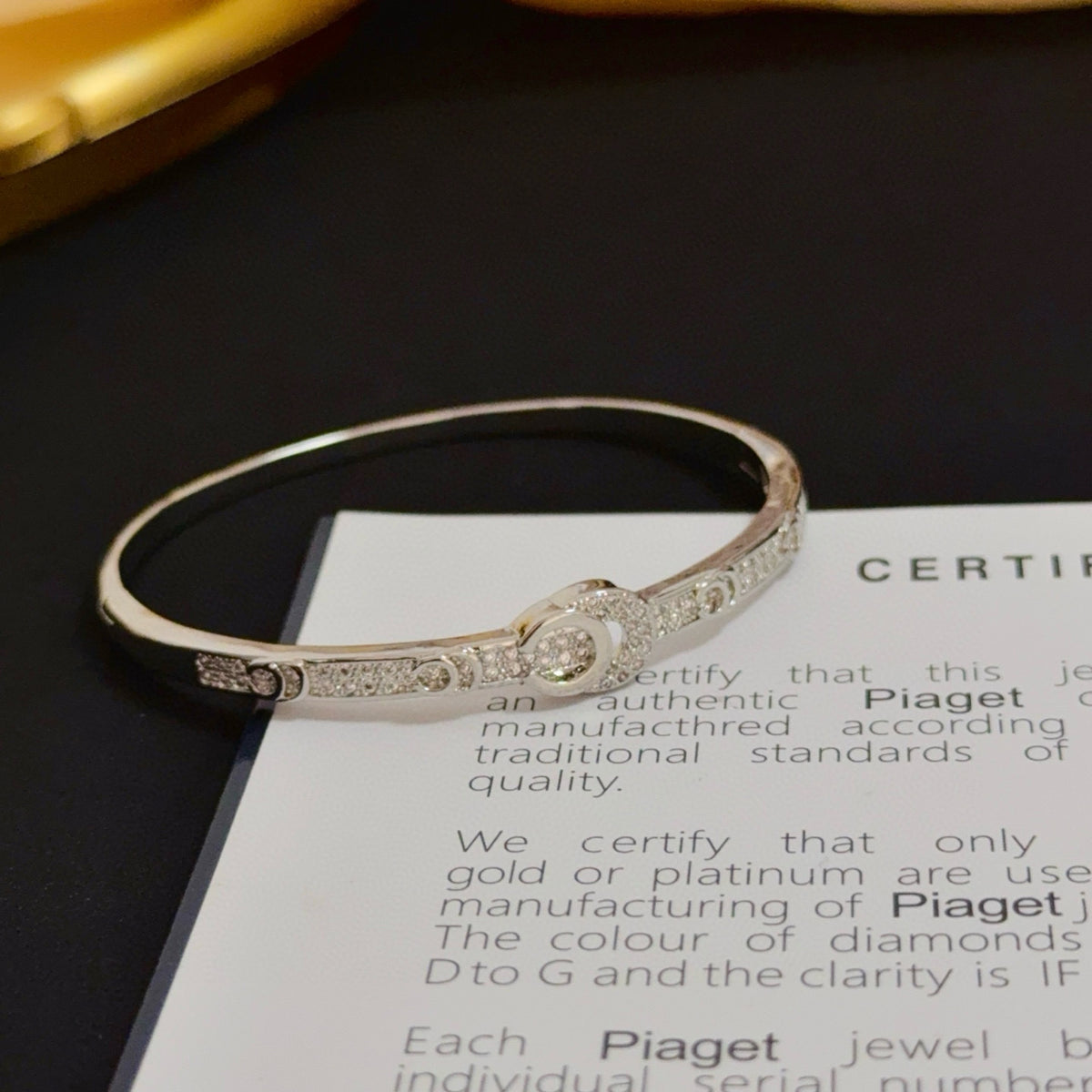 gold crystal inlaid Bangle for women - alternate angle view 7