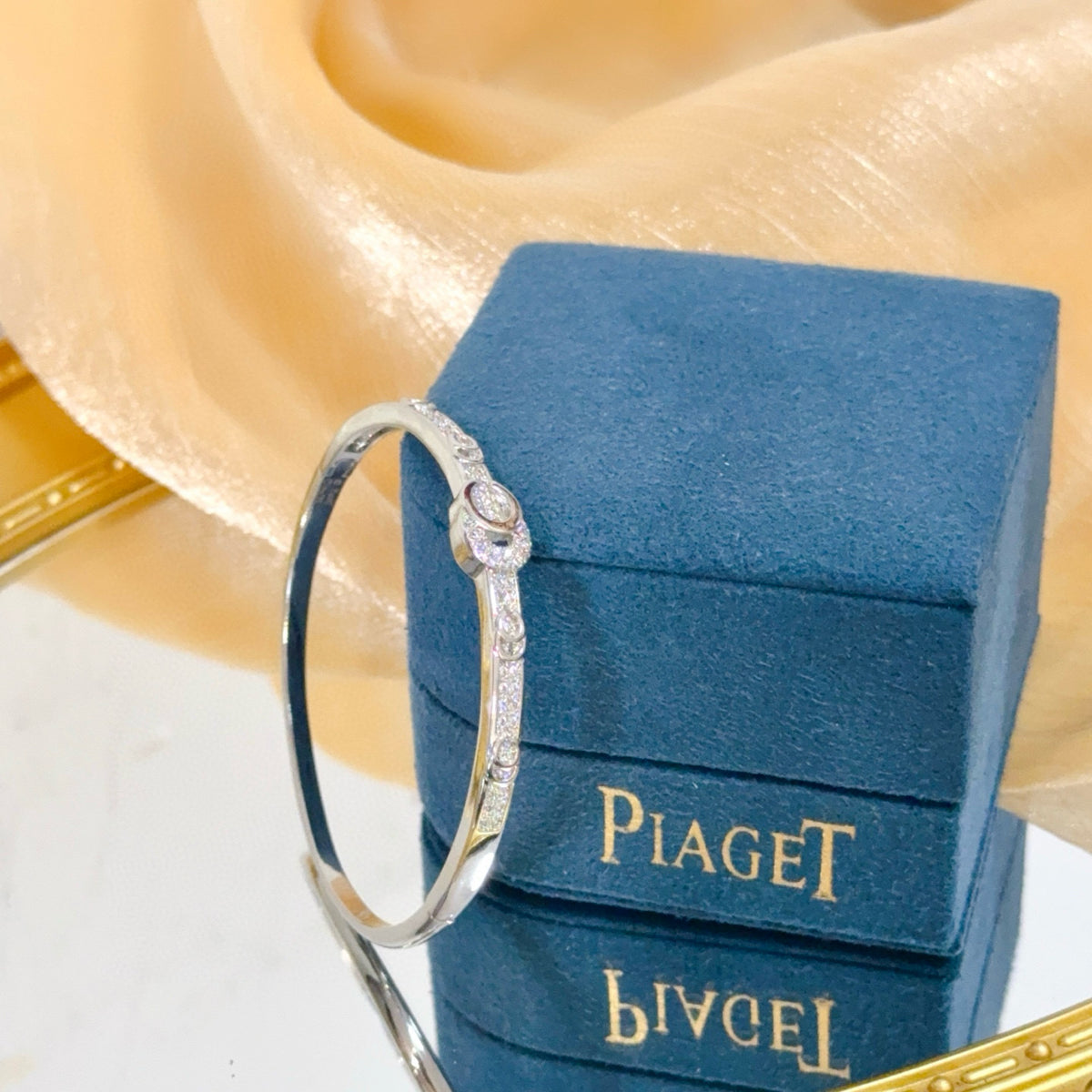 gold crystal inlaid Bangle for women - alternate angle view 3