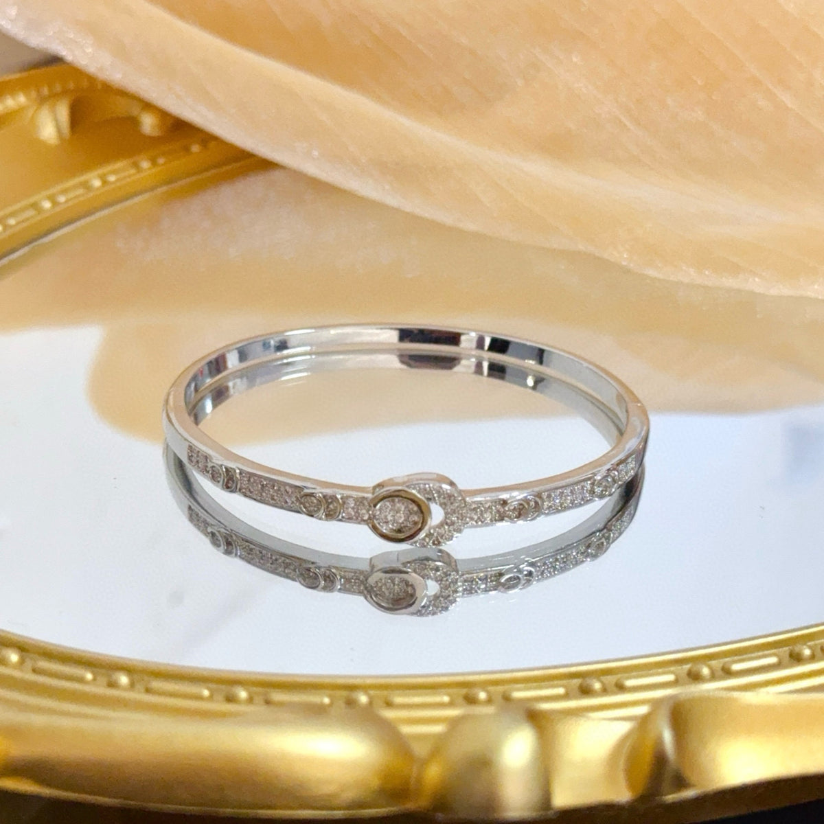 gold crystal inlaid Bangle for women - alternate angle view 9