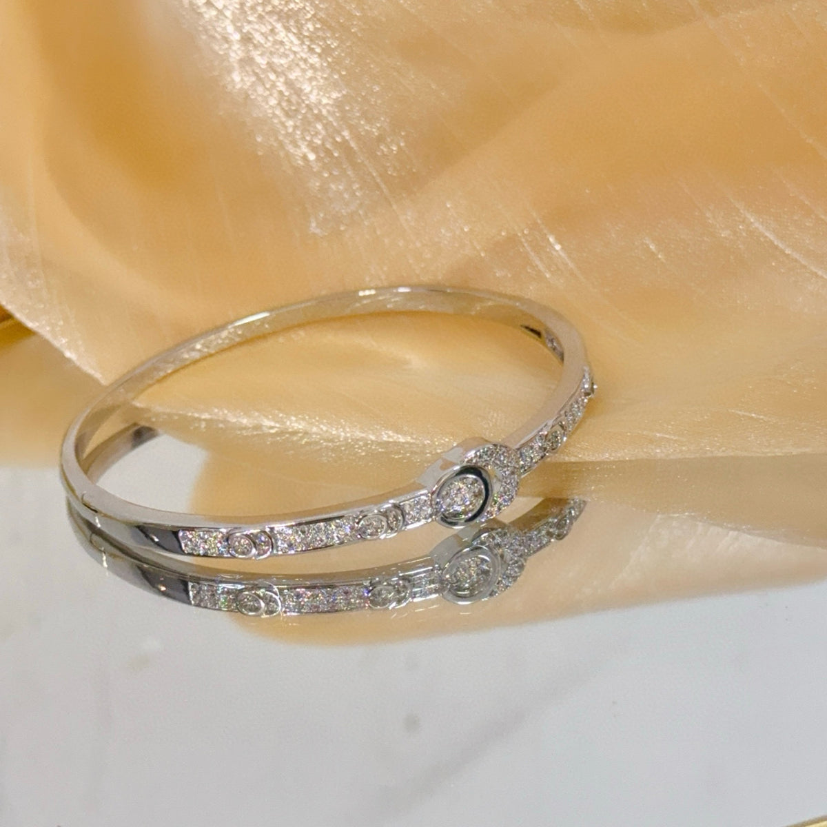 gold crystal inlaid Bangle for women - alternate angle view 2