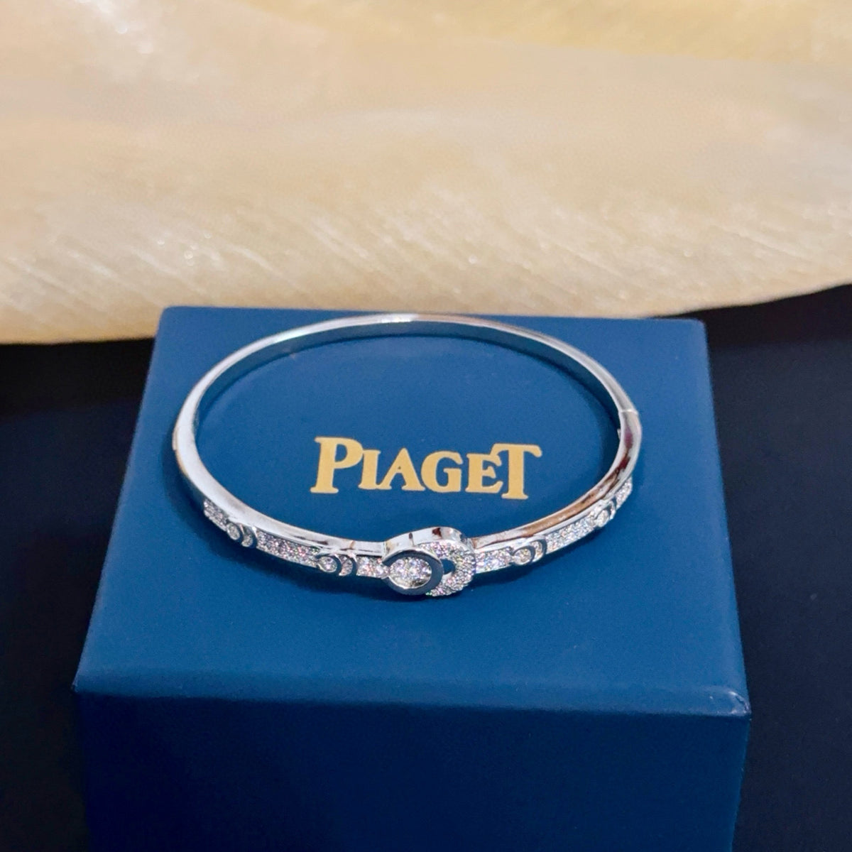 gold crystal inlaid Bangle for women - alternate angle view 5