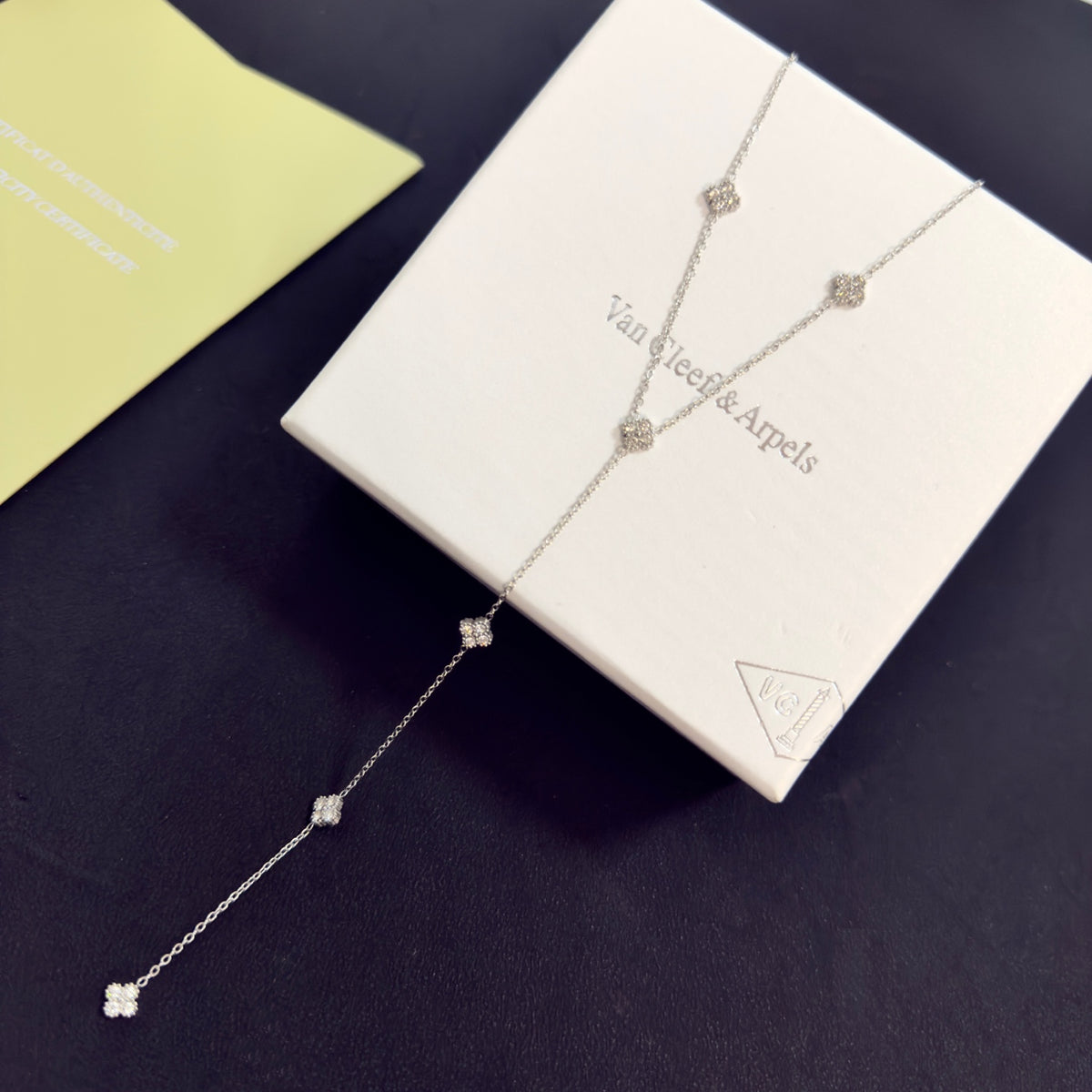 gold crystal clover Necklace for women - alternate angle view 4