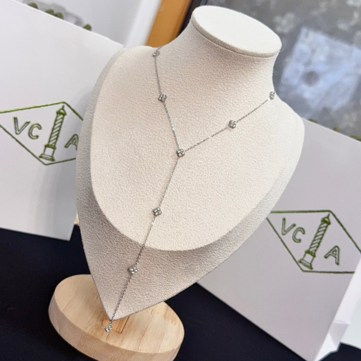 gold crystal clover Necklace for women - alternate angle view 2