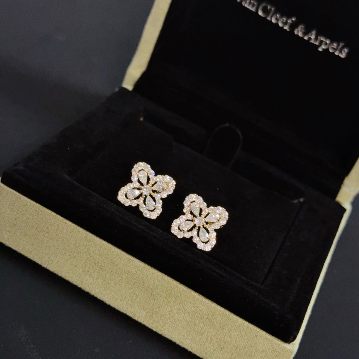 gold crystal clover Stud Earrings for women - alternate angle view 3