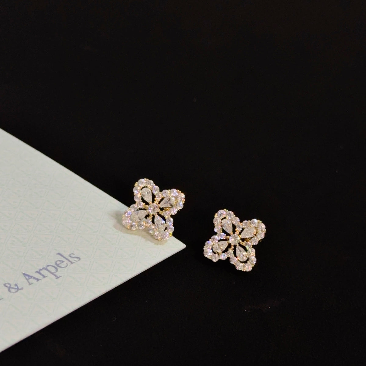 gold crystal clover Stud Earrings for women - alternate angle view 5