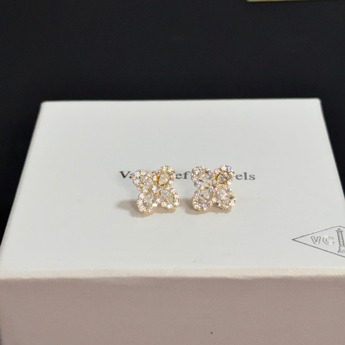 gold crystal clover Stud Earrings for women - product detail view